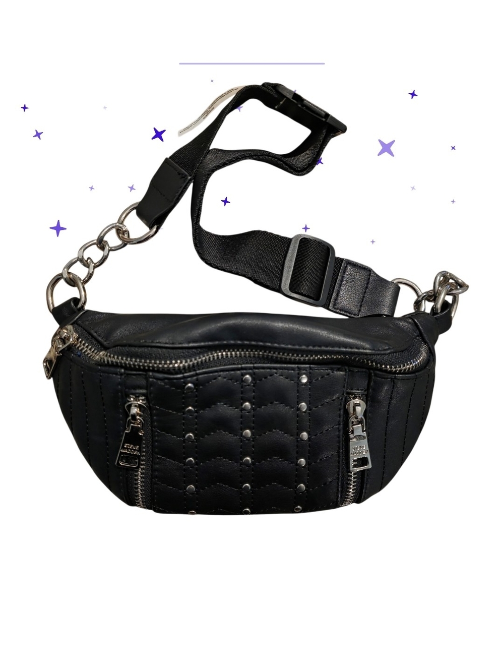 Steve Madden Black Quilted Belt Bag with Chain Strap